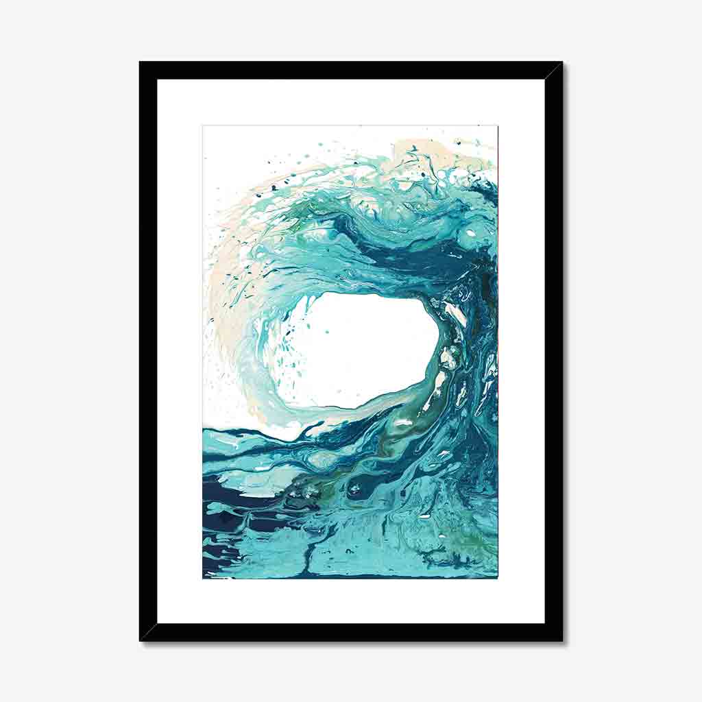 'Sandbanks Wave' - turquoise abstract ocean wave painting on fine art paper, coastal wall art print by Kate Shephard Art.
