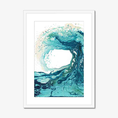 'Sandbanks Wave' - wave painting in turquoise and deep navy, fine art paper print, coastal wall art by Kate Shephard Art.