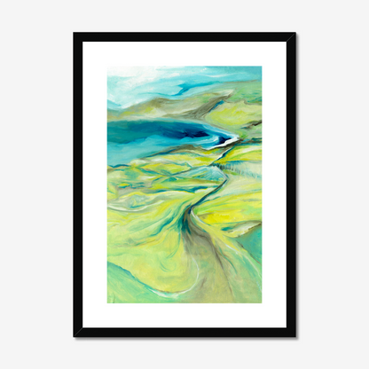 A2 size along the worbarrow path print by Kate Shephard in a black 
frame
