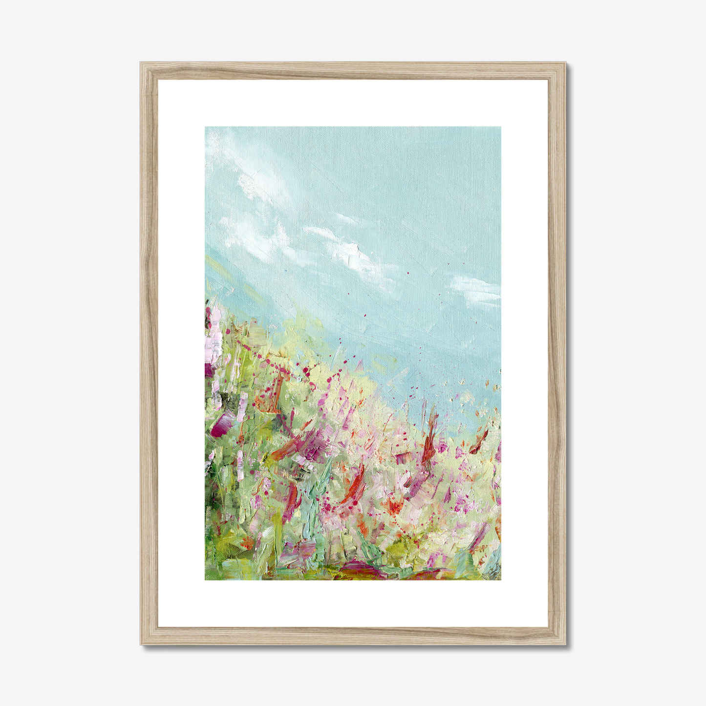 A2 Colours of the field print by Kate Shephard Art in a natural wood frame