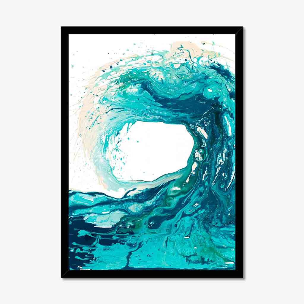 'Sandbanks Wave' - giclée fine art paper print of a turquoise and navy abstract wave painting by Kate Shephard Art.