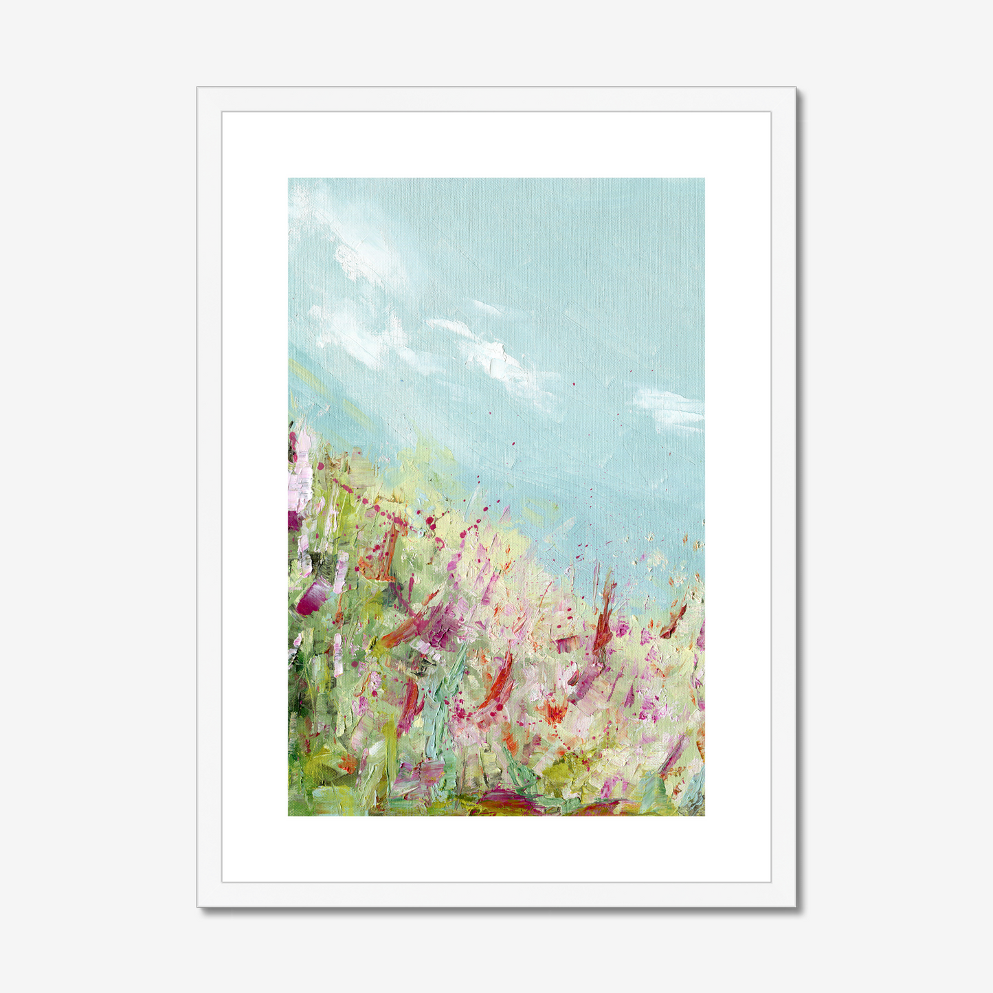 A2 Colours of the field print by Kate Shephard Art in a white wood frame
