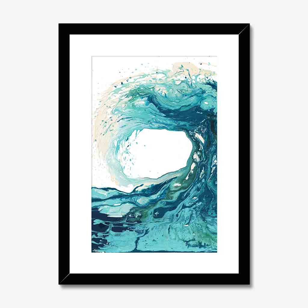 'Sandbanks Wave' - turquoise abstract ocean wave painting on fine art paper, coastal wall art print by Kate Shephard Art.