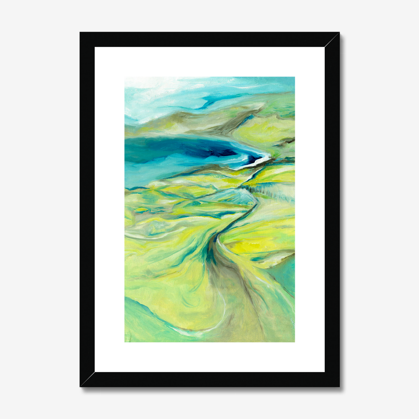 A3 size along the worbarrow path print by Kate Shephard in a black frame