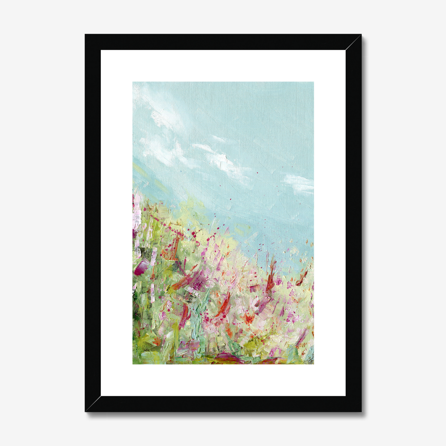 A3 Colours of the field print by Kate Shephard Art in a black frame
