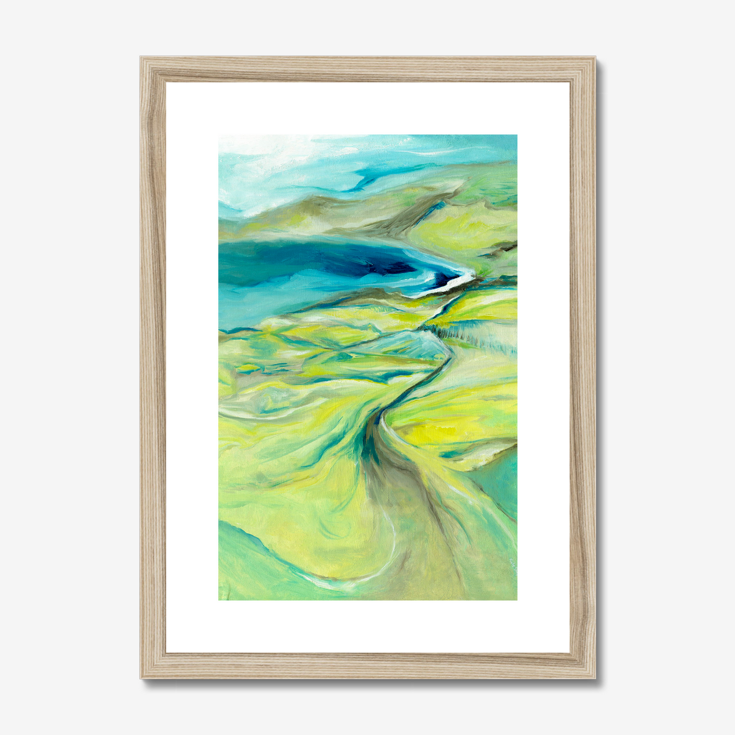 A3 size along the worbarrow path print by Kate Shephard in a natural frame
