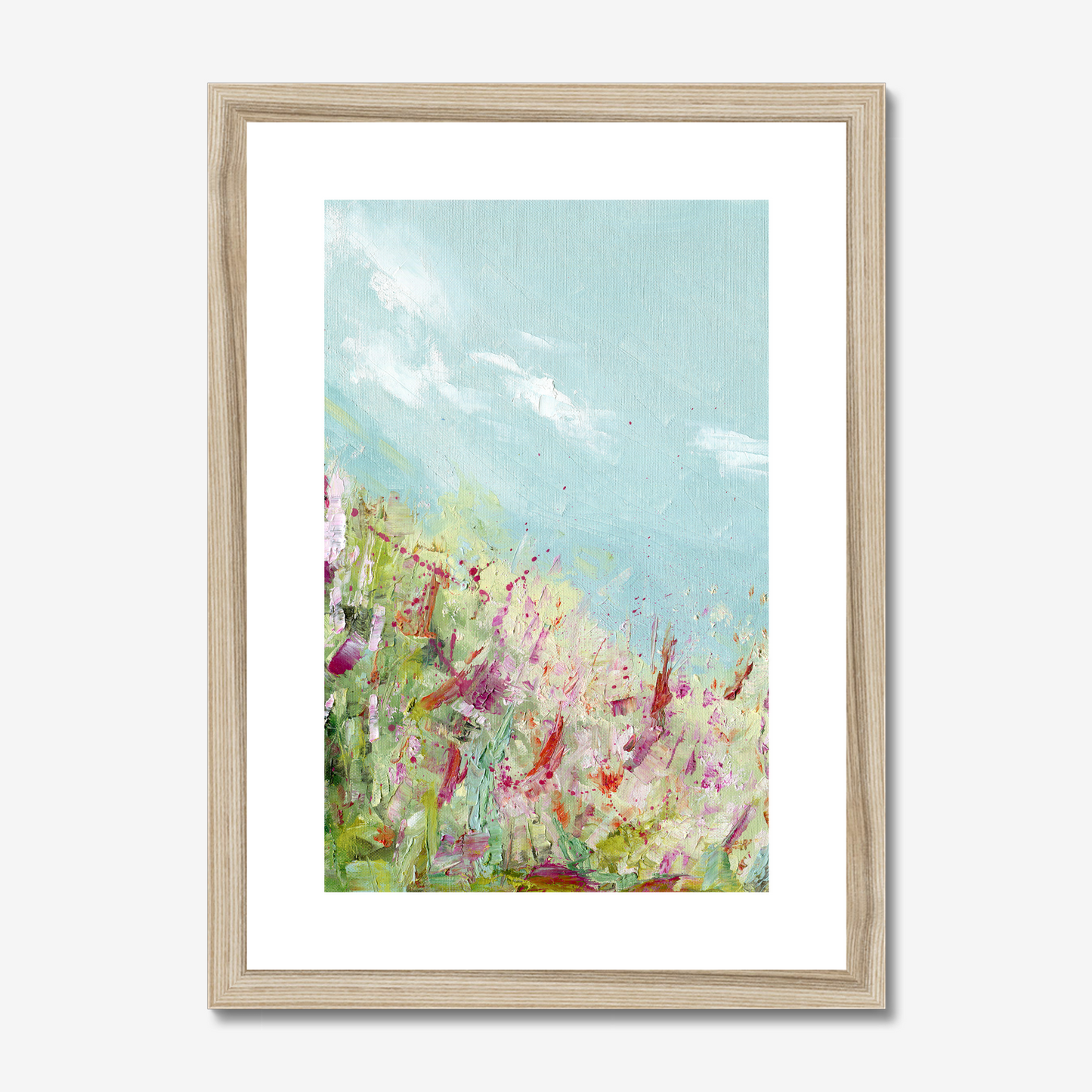 A3 Colours of the field print by Kate Shephard Art in a natural wood frame
