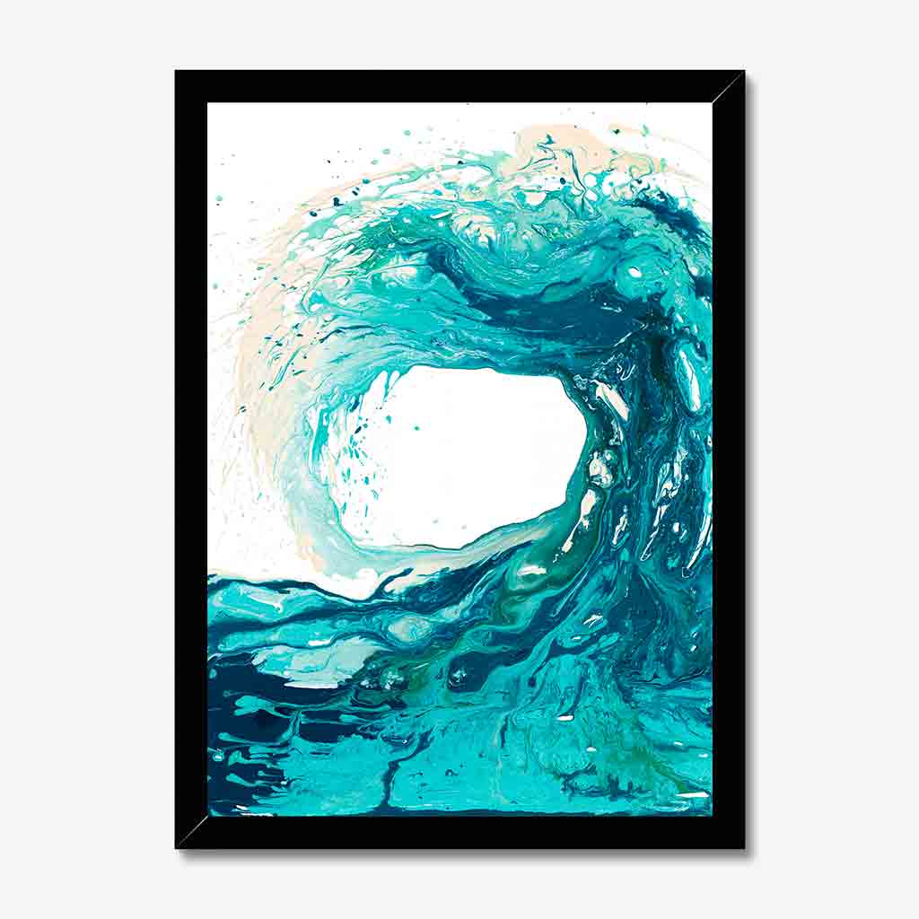 'Sandbanks Wave' - coastal wall art in turquoise and teal, abstract wave painting on fine art paper by Kate Shephard Art.