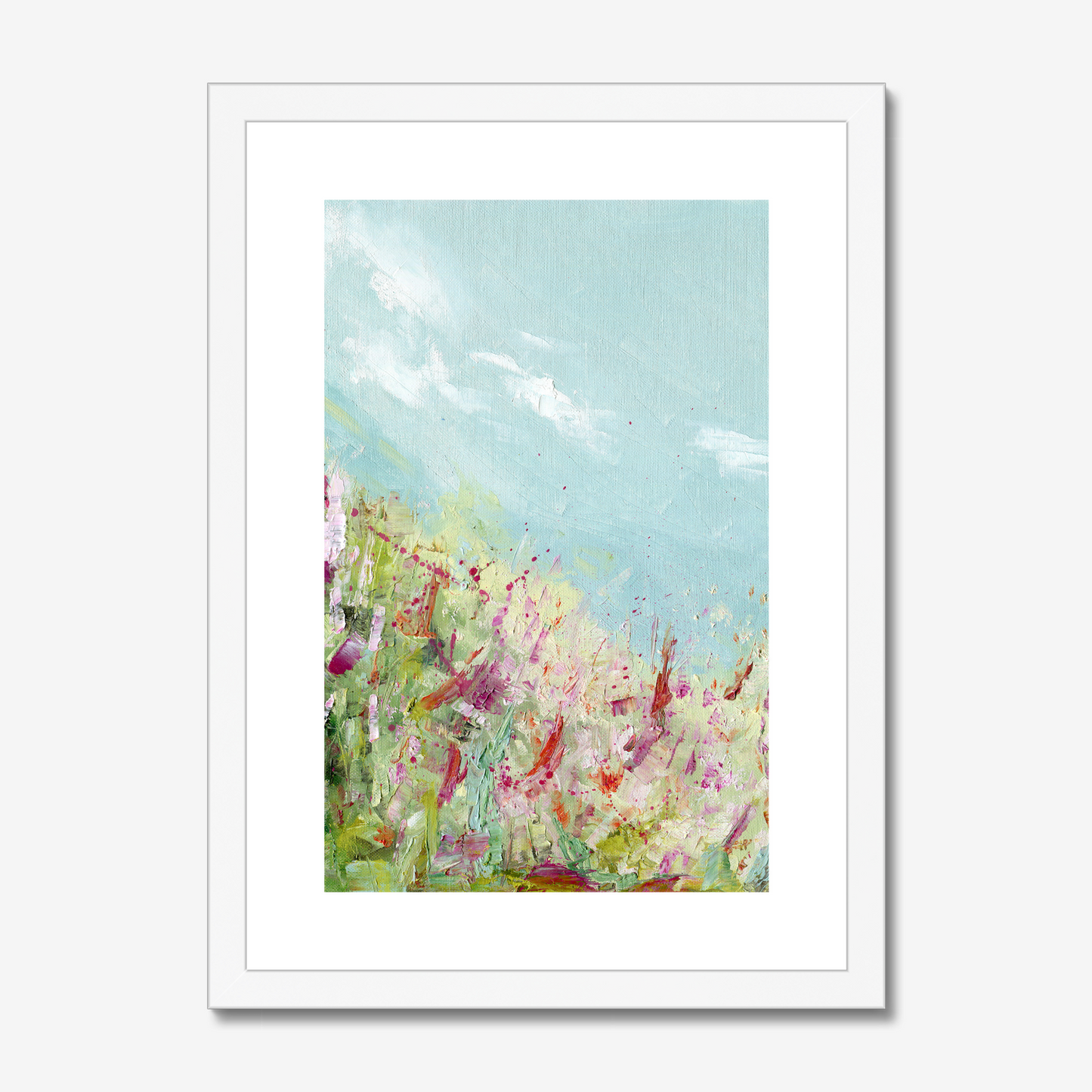 A3 Colours of the field print by Kate Shephard Art in a white wood frame