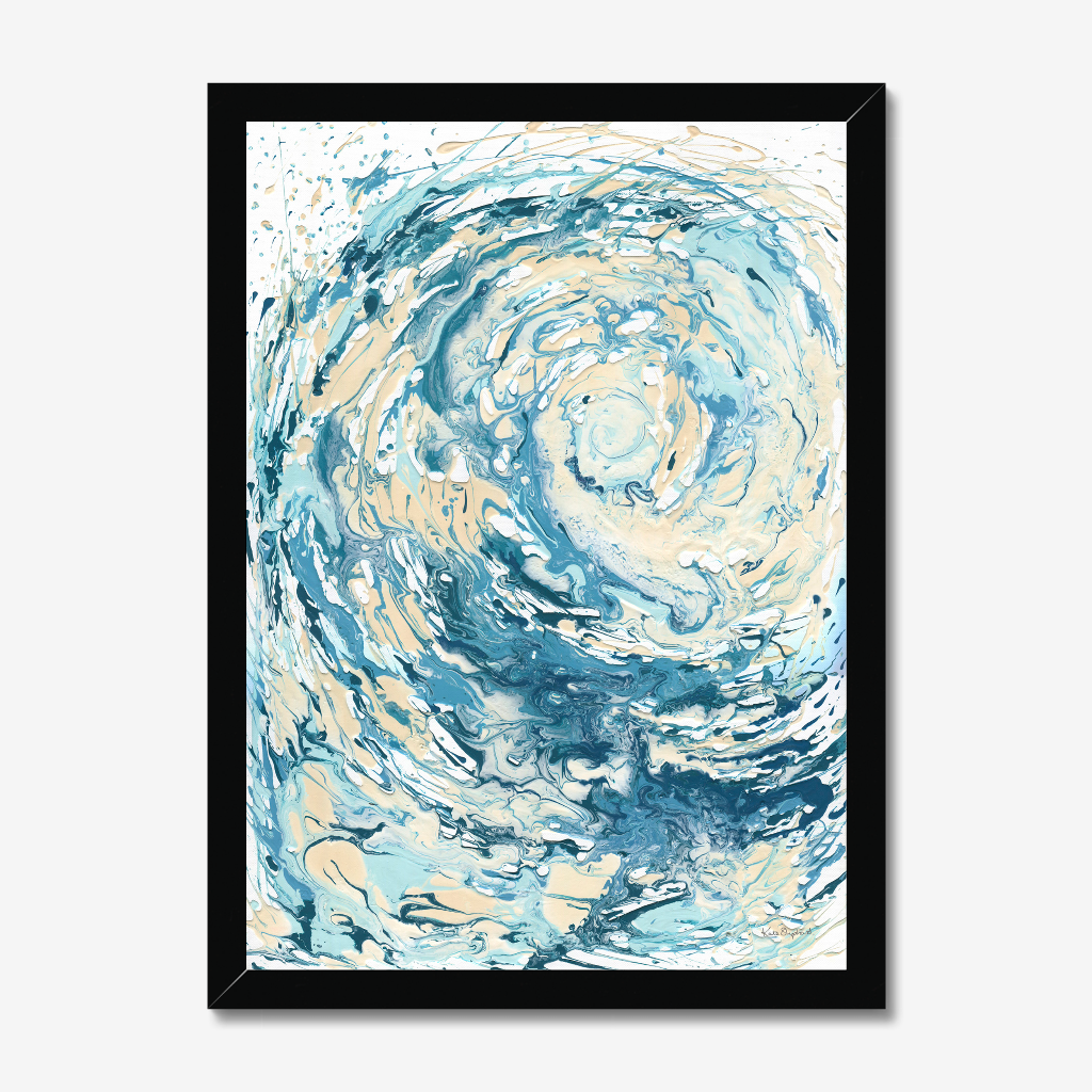‘Wave I’ - Coastal wall art print with swirling blues and creams, full of movement and energy.