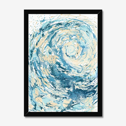 ‘Wave I’ - Coastal wall art print with swirling blues and creams, full of movement and energy.