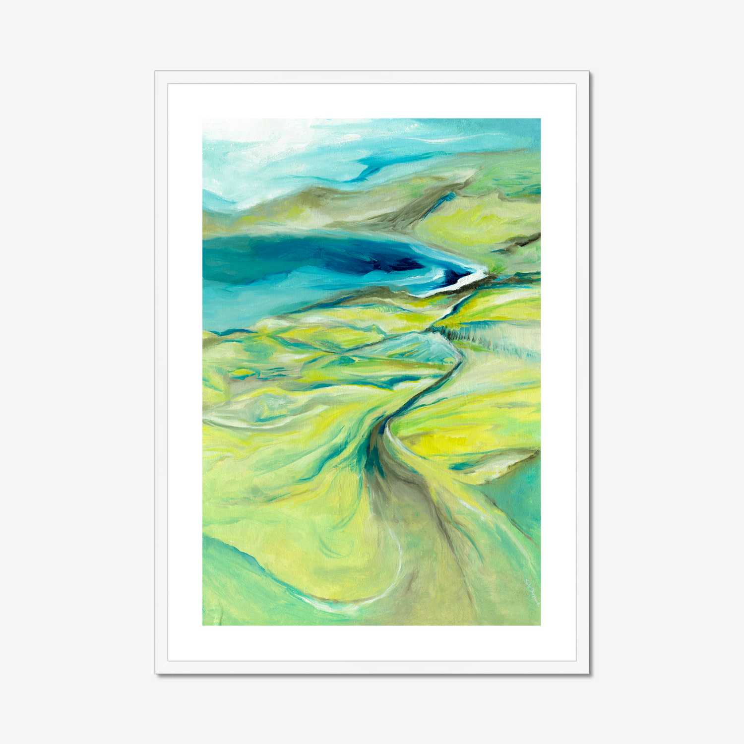 'Along the Worbarrow Path' - Dorset Artwork Abstract Landscape Art Print - Colourful abstract print featuring winding pathways leading to ocean.