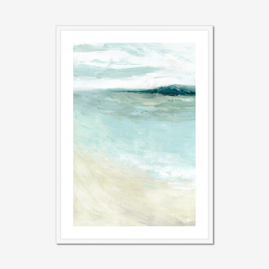 'Bramble Bush Bay Shores' Dorset Beach Print Coastal Wall Art, Soft Duck Egg Blue & Sandy Cream Seascape, Peaceful Coastal Wall Art For Living Room & Bedroom For Serene Interiors