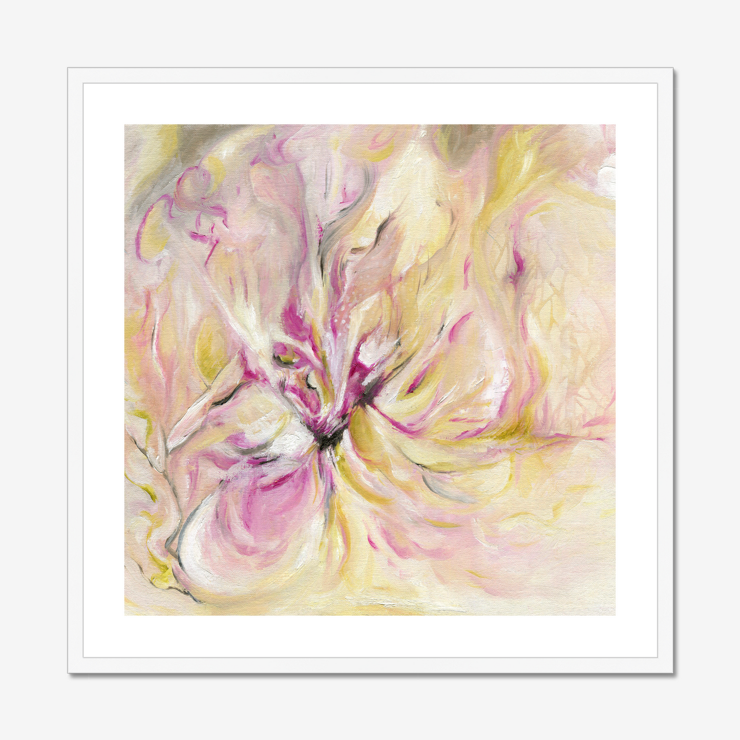 'In The Quiet Light' - Pink And Yellow Floral Art Abstract Print