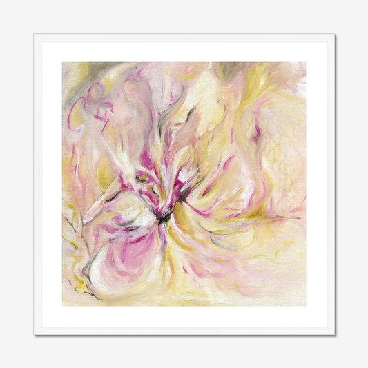 'In The Quiet Light' - Pink And Yellow Floral Art Abstract Print