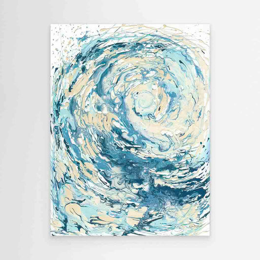 ‘Wave I’ - wave artwork canvas print, abstract ocean blues and sandy cream, coastal living room decor by Kate Shephard Art.