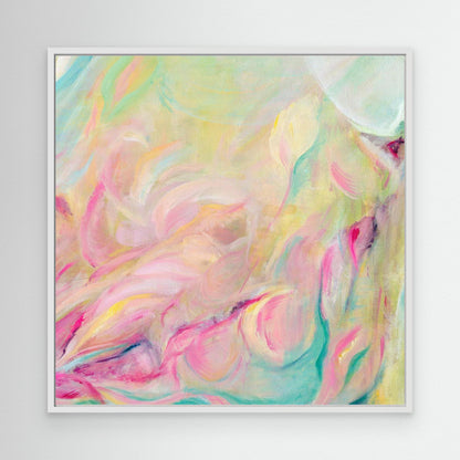 ‘Closer Than You Think’ – pastel canvas art with bright calming movement and flow.