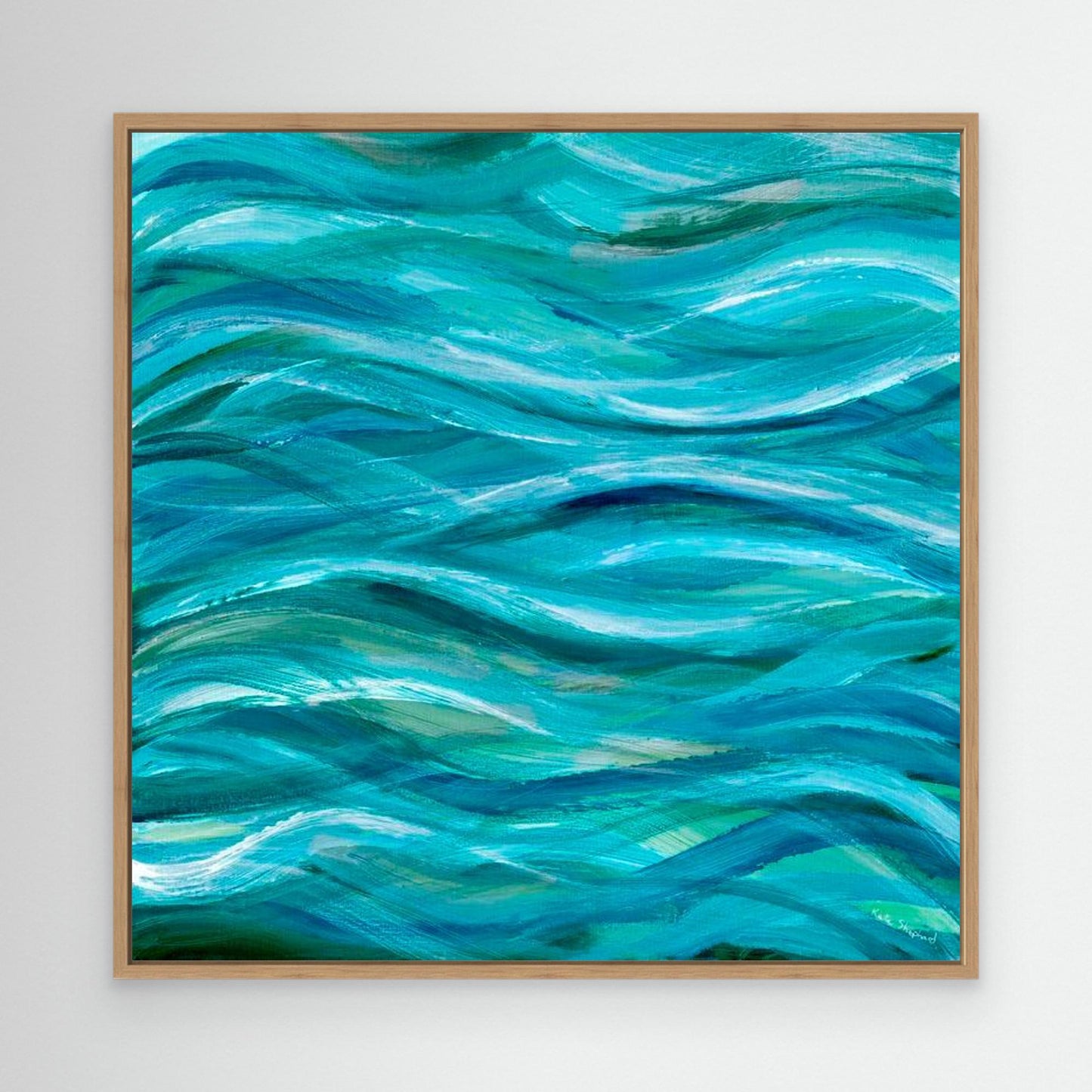 The sea beneath us is deep canvas print by Kate Shephard in an oak wood frame