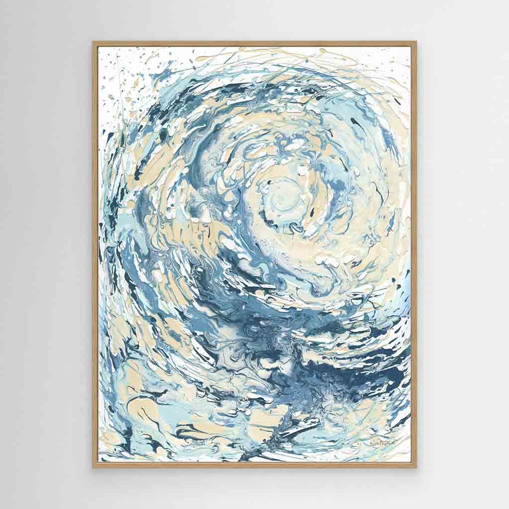 ‘Wave I’ - abstract ocean wave canvas print in soft blues and sandy cream, coastal decor by Kate Shephard Art.