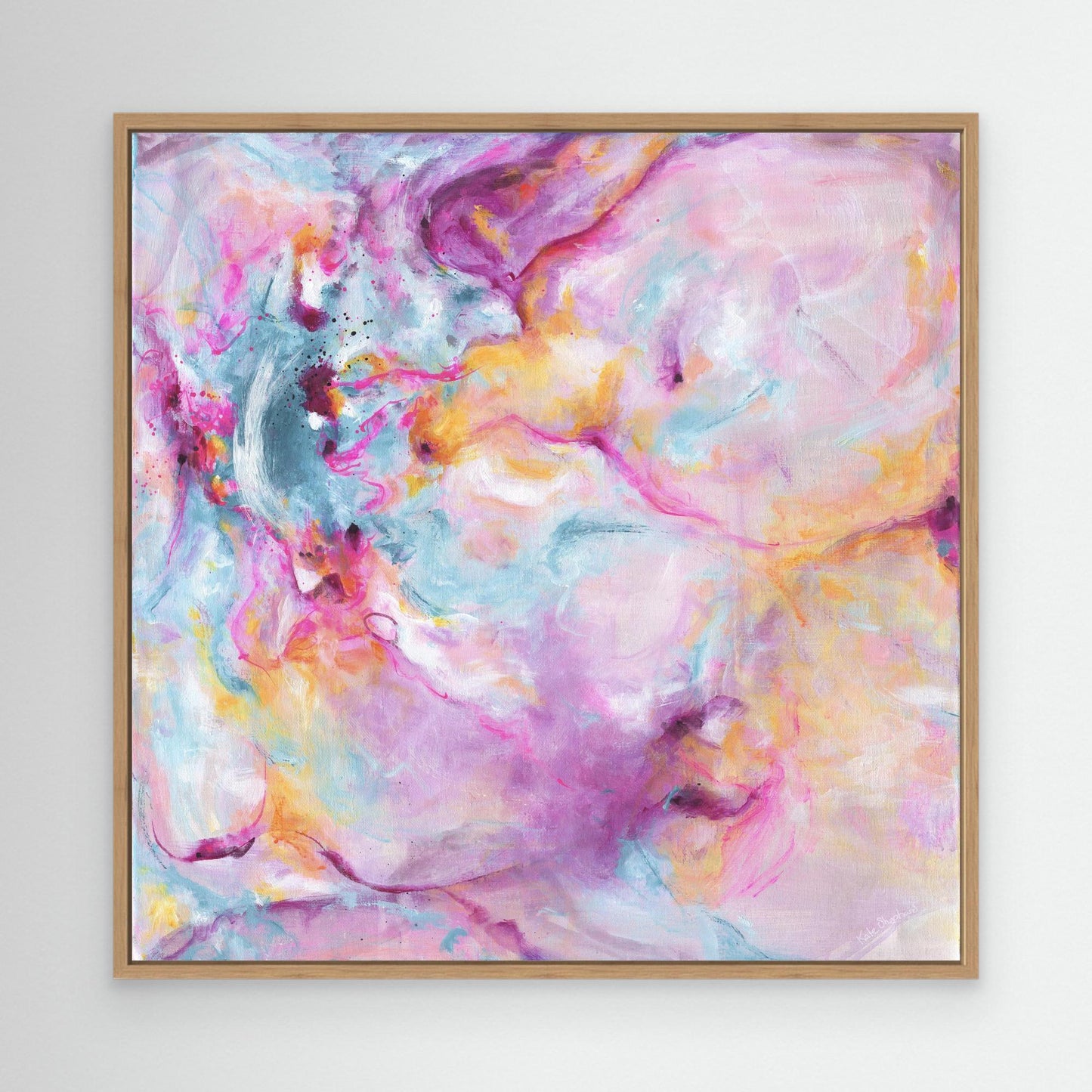 'Joy In The Little Things' - Expressive artwork on canvas with vivid pink and warm peach tones — abstract pink wall art for bedroom and living room from the Joy by Design collection, by Kate Shephard Art.