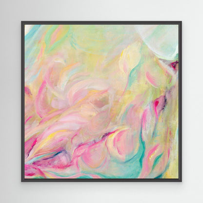 ‘Closer Than You Think’ – joyful abstract design with soft upward motion in pastel tones.