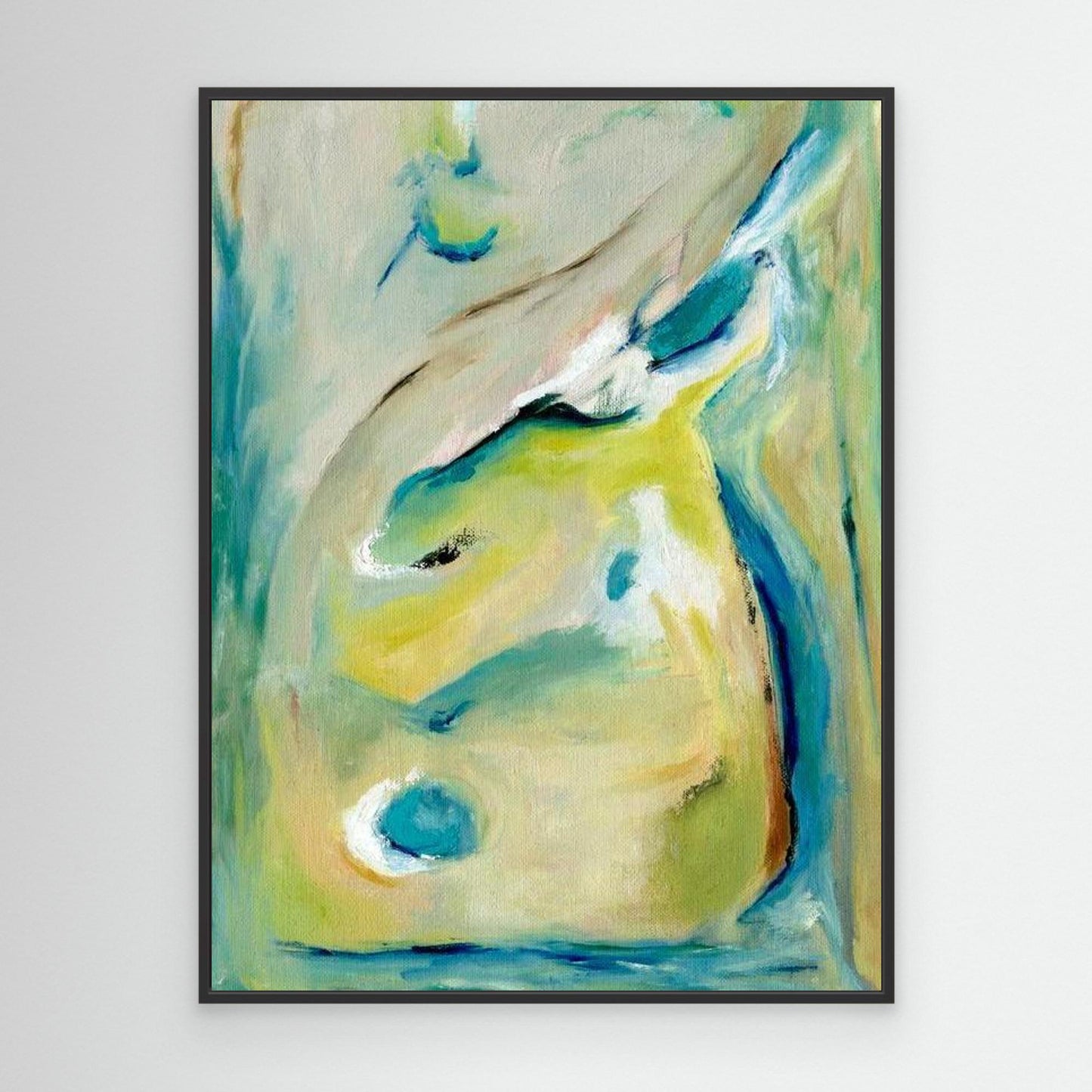 'True Colours' - Abstract expressionist canvas print celebrating authenticity with vibrant peacock feather colours.