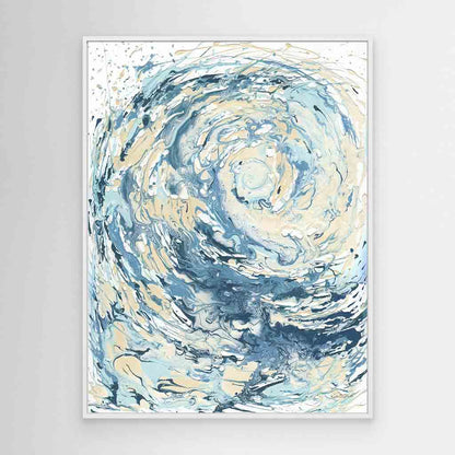 ‘Wave I’ - canvas print of a swirling abstract wave in soft blue and cream, coastal wall art by Kate Shephard Art.
