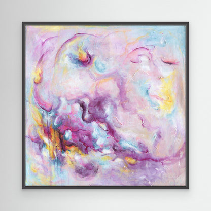 'Joy On Purpose' - Bright canvas artwork in vivid pink and luminous white — colourful print and pink abstract wall art for soulful joyful contemporary interiors, by Kate Shephard Art.