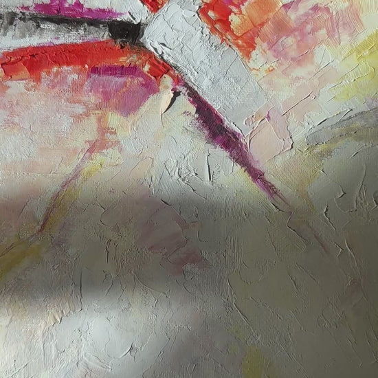 'Taking Flight' - Close-up of expressive oil paint brushwork in vibrant yellow, blue and green, hope art original artwork by Kate Shephard Art.