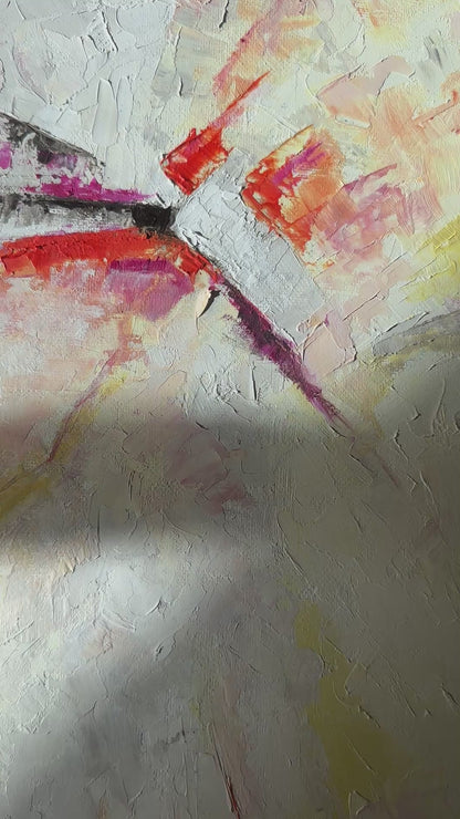 'Taking Flight' - Close-up of expressive oil paint brushwork in vibrant yellow, blue and green, hope art original artwork by Kate Shephard Art.