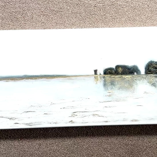 'Old Harry Reflections' - Detail of Schmincke Rich Pale Gold bronze powder catching the light in Old Harry Rocks painting.