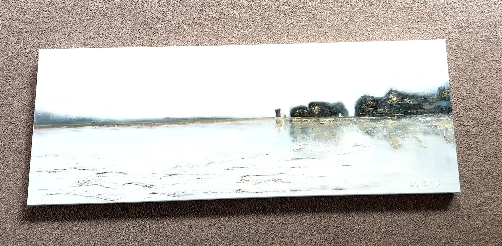 'Old Harry Reflections' - Detail of Schmincke Rich Pale Gold bronze powder catching the light in Old Harry Rocks painting.