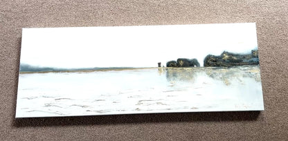 'Old Harry Reflections' - Detail of Schmincke Rich Pale Gold bronze powder catching the light in Old Harry Rocks painting.