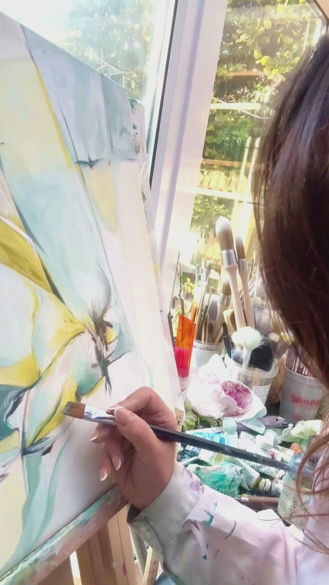 ‘Whispers of Midwinter’ – calming blue and yellow artwork inspired by frosted winter mornings.