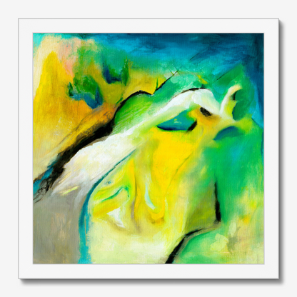 Leap of faith abstract green and yellow art print about taking a chance and being authentic by Christian Artist Kate Shephard