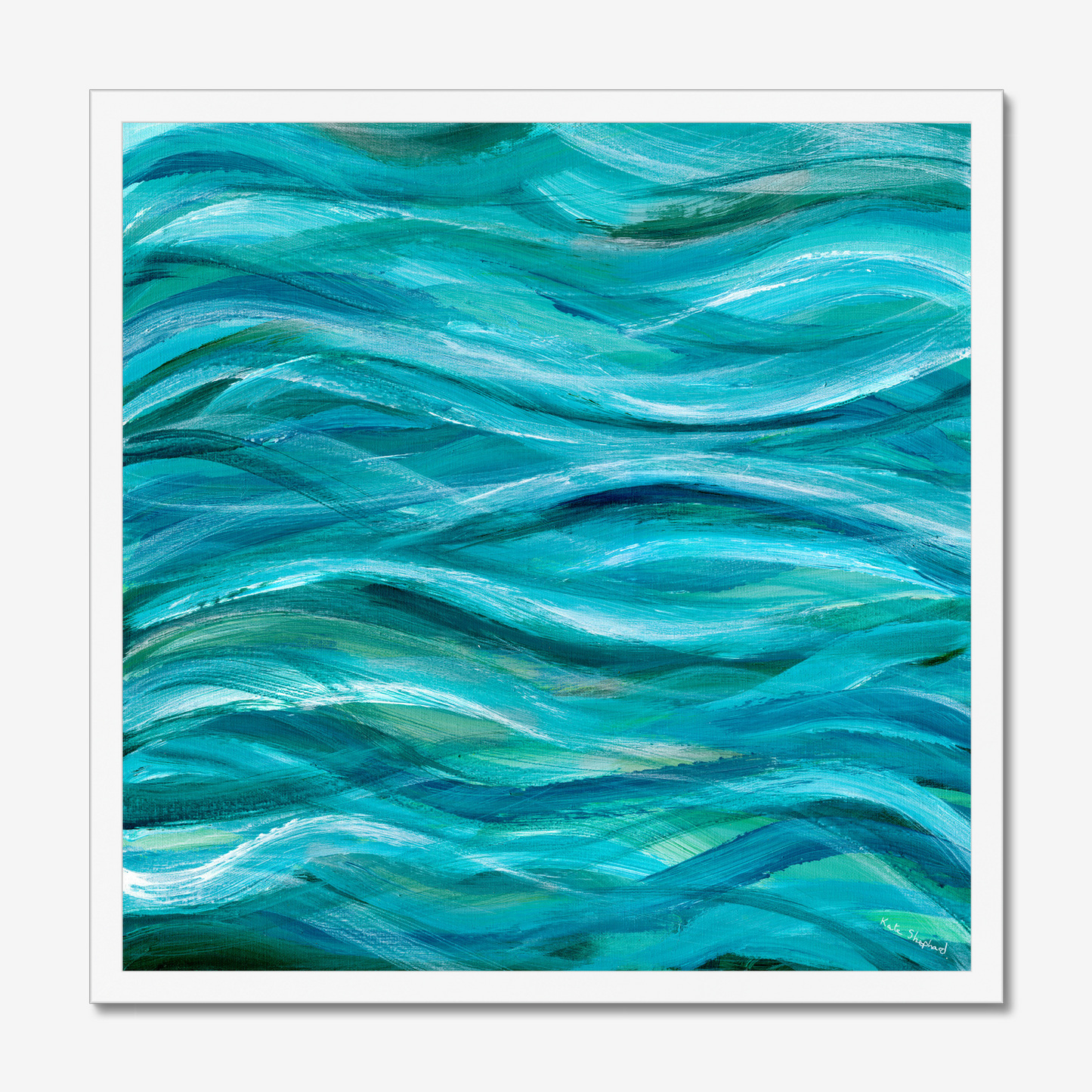 The Sea Beneath Us Is Deep abstract ocean wave art print about inner depth and strength by Dorset Artist Kate Shephard