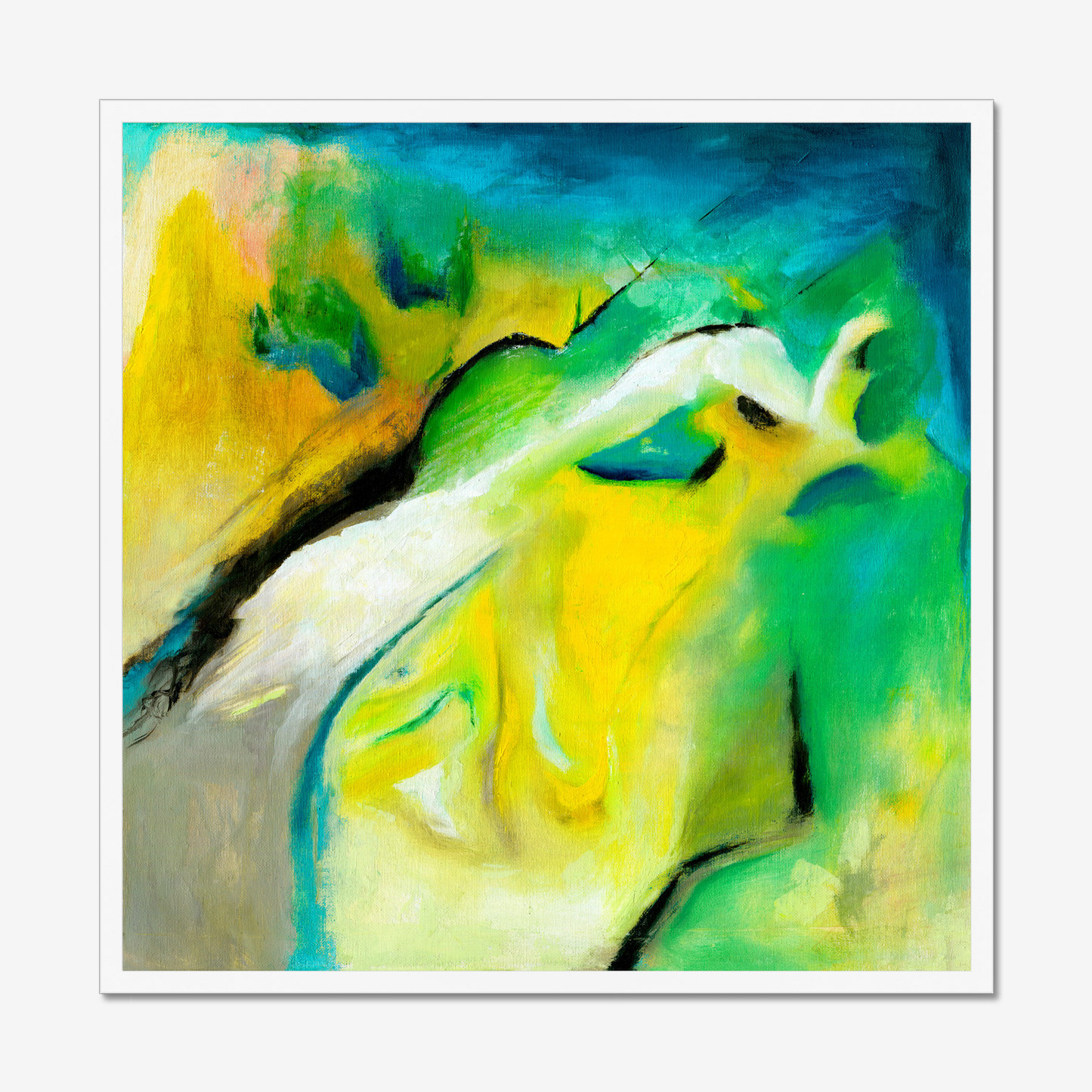 Leap of faith abstract green and yellow art print about taking a chance and being authentic by Christian Artist Kate Shephard