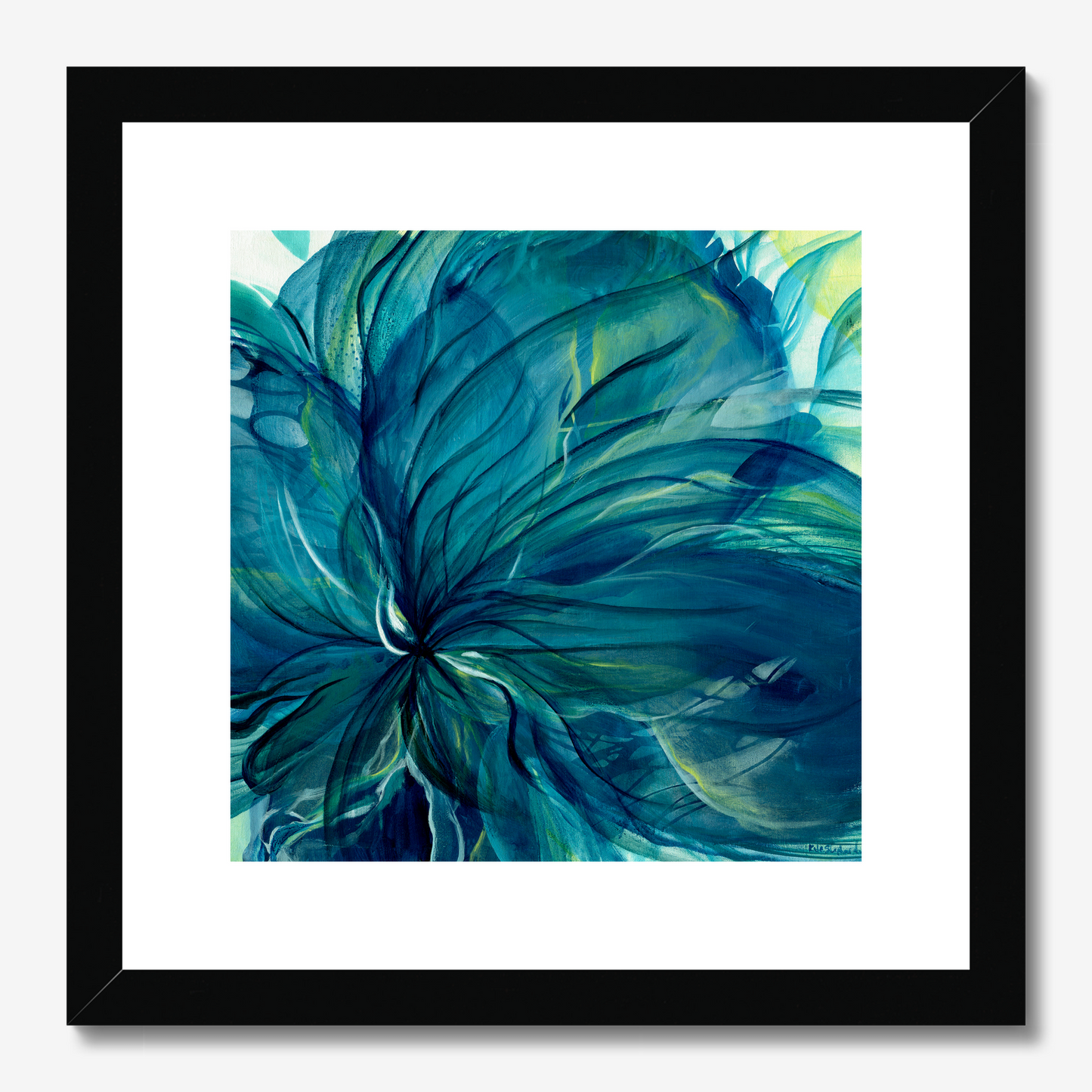 Dancing in the Depths deep blue abstract art print by Dorset Artist Kate Shephard