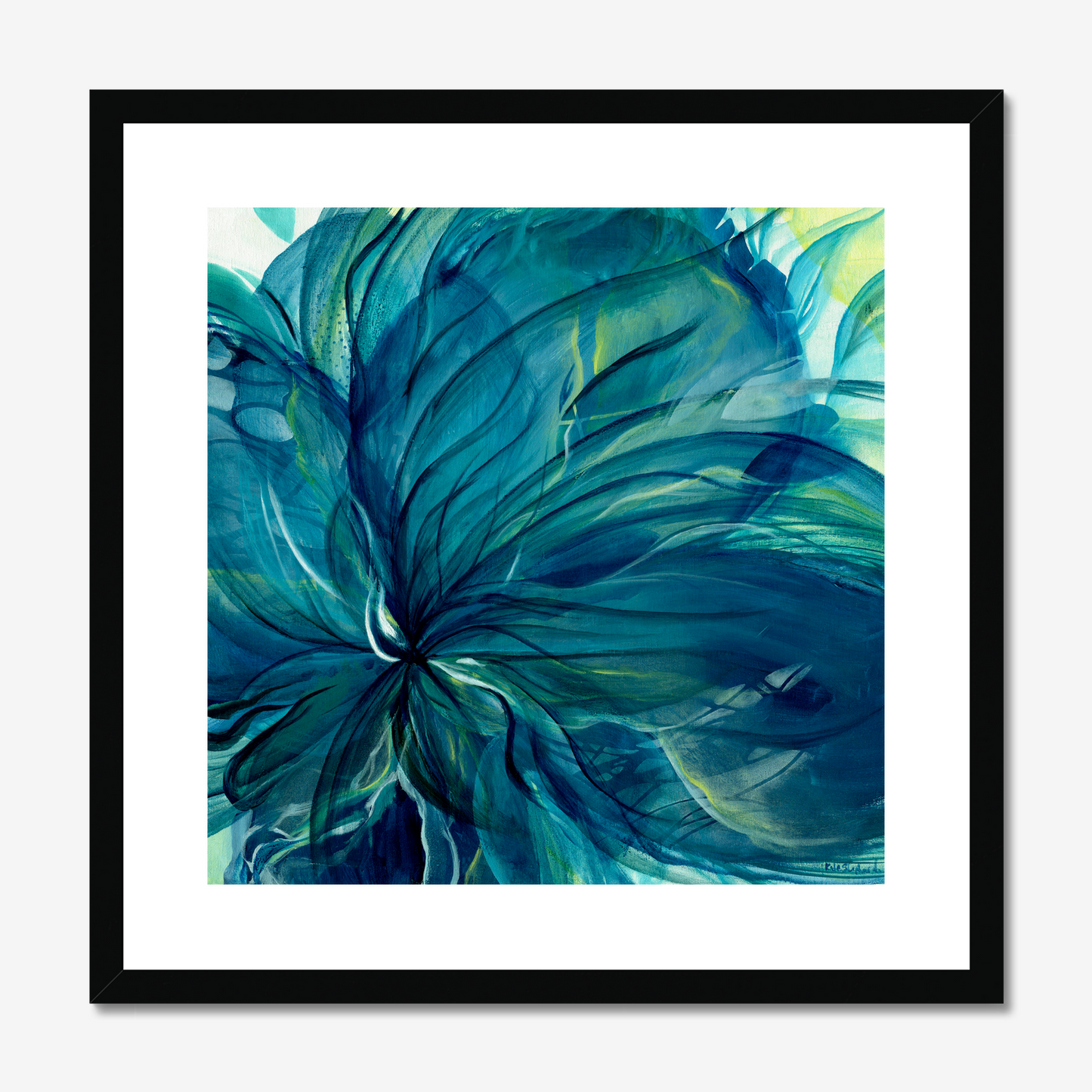 Dancing in the Depths deep blue abstract art print by Dorset Artist Kate Shephard