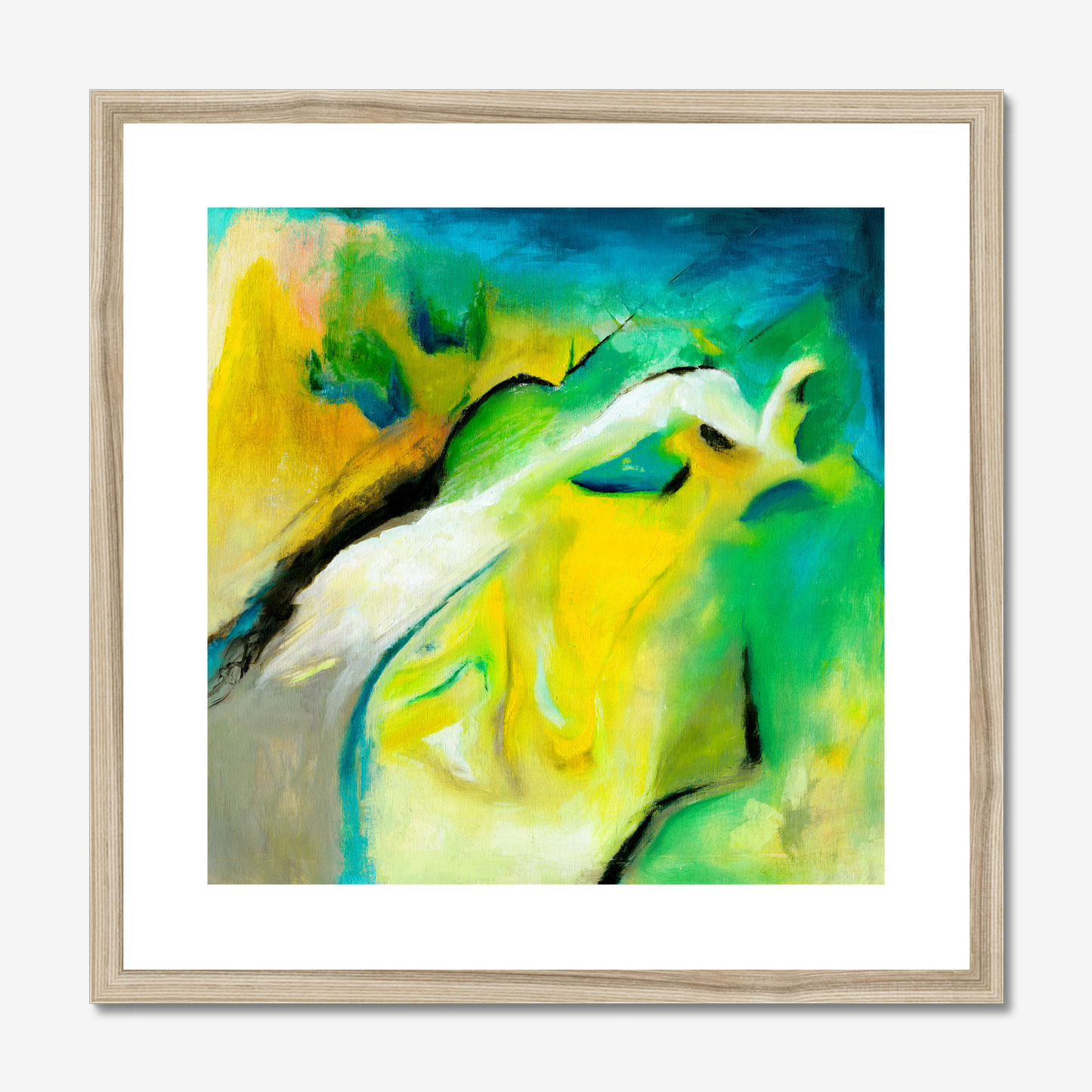 Leap of Faith Abstract art print in a natural wood frame