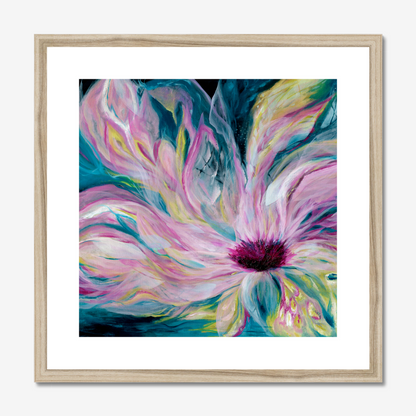 'Untamed' - abstract painting for complex seasons, layered teal and pink on archival paper, authentic home decor.