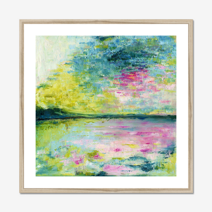 Echoes in still water art print in a natural wood frame with white mount