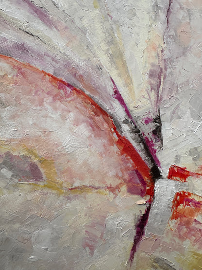 'Taking Flight' - Close-up of expressive oil paint brushwork in vibrant yellow, blue and green, hope art original artwork by Kate Shephard Art.