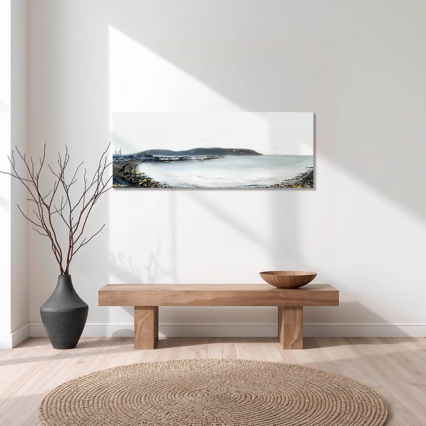 'The Shimmering Pier' - Swanage Pier original oil painting with gold bronze powder detail, Jurassic Coast wall art.