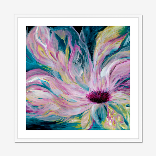 'Untamed' Bold & Empowering Feminine Floral Wall Art Print Abstract, Dark Teal & Vibrant Pink Floral Art, Statement Wall Art For Living Room & Bedroom For Bold Interiors